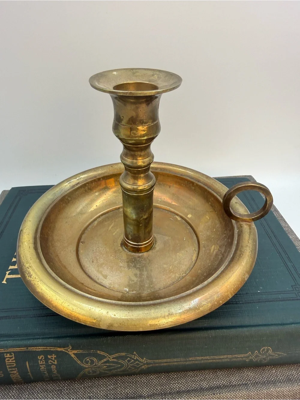 Vintage Brass CandleStick Holder Finger Loop Made In India